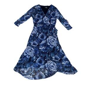Enfocus Floral Y2K‎ Faux Wrap Fairy Dress SZ 4P Semi Sheer Asymmetrical Hem